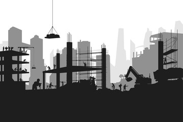 silhouette builders at work on big construction - 418401033