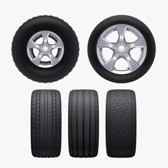 various realistic car wheels isolated in set © ifh85