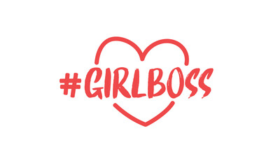 Girl boss lettering text and hash tag with heart doodle. Fashion illustration tee slogan design for t shirts, prints, posters etc.