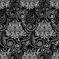 Seamless Damascus pattern on black background.