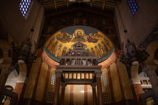 The ceiling paint on the front of the main chapel at St. Andrew Catholic Church Pasadena, CA on March 27, 2021
