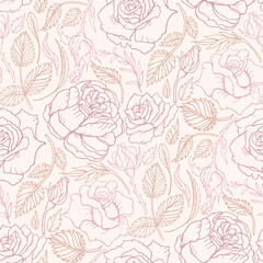 Fototapeta na wymiar Seamless hand draw floral background pattern with blooming roses vector abstract design.