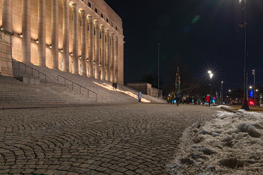 Finland, Helsinki. March 5, 2021. People light candles in front of the parliament building.
Also, candles were lit all over the place in memory of the victim of the brutal murder of a teenager in Kosk