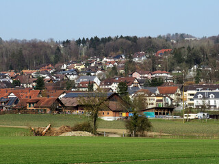 The settlement of Unterlunkhofen next to the natural protection zone Aargau Reuss river plain...