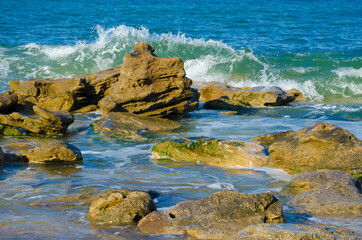 USA, Florida. Coquina rock formations on Atlantic Ocean beach.