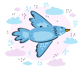 Bird flying on a background of the sky.