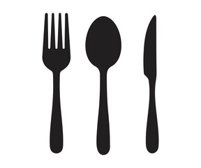Spoon, knife, fork icon set, Dining silverware Silhouette, cutlery, Vector illustration