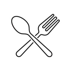 Crossed Spoon and fork icon line, Dining silverware, cutlery, Vector illustration