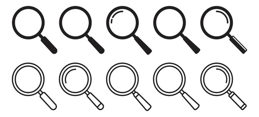 Magnifying glass icon in line style and flat. magnifier or loupe sign isolated on transparent background, Search symbol. Vector illustration - obrazy, fototapety, plakaty