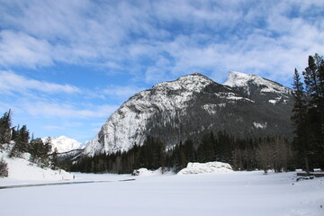 Fototapeta na wymiar Majestic mountain with the bright blue sky background. Canada.