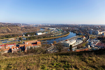 Winter Prague City from the Hill Baba in the sunny Day, Czech Republic