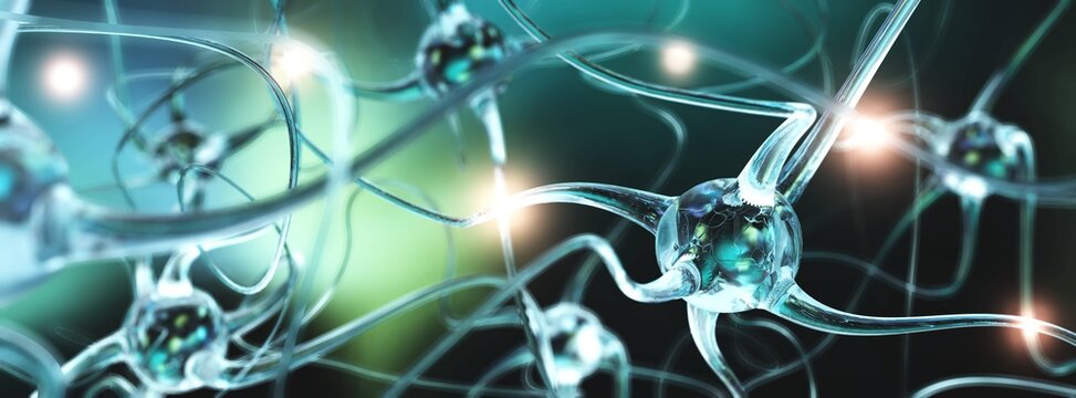 neuron, neuron transmits a signal, nerve node, neural network, 3D rendering