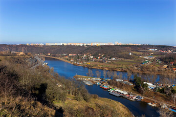 Winter Prague City from the Hill Baba in the sunny Day, Czech Republic