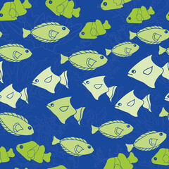 Vector Repeat Green Fish on Blue Background