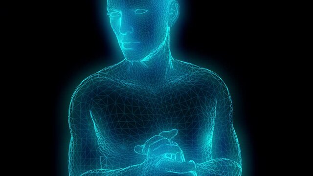 Retro Futuristic lowpoly man. Seamless animation.