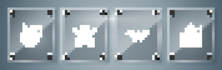 Obraz premium Set Error in robot, Drone, Mars rover and Broken. Square glass panels. Vector.