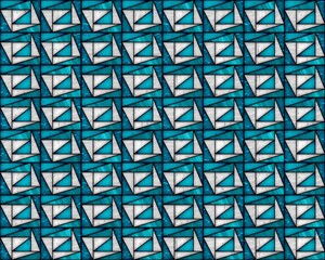 Illustration of geometric pattern and stained glass style in blue and gray colors, background and texture