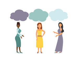 Vector illustration, flat style, women speak. Women with thoughts on a white background.
