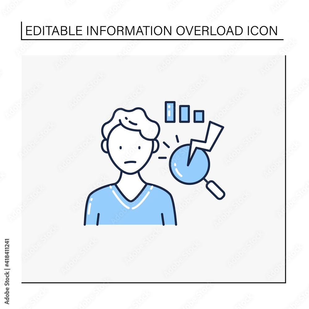 Poster analysis paralysis line icon.excessive thinking of information can lead to its paralysis.stop thinki