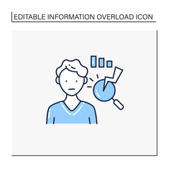 Analysis paralysis line icon.Excessive thinking of information can lead to its paralysis.Stop thinking about information.Information overload concept. Isolated vector illustration.Editable stroke
