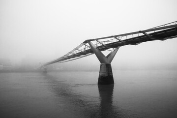London's Millennium Bridge on a foggy morning