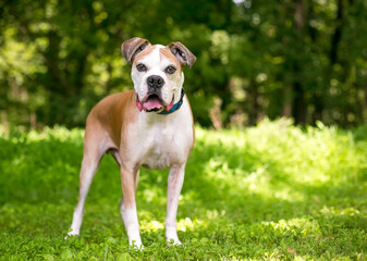 A senior Boxer dog outdoors
