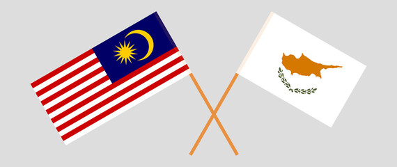 Crossed flags of Cyprus and Malaysia. Official colors. Correct proportion
