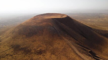 Spaceship rising above volcanic cone on Mars. Exploring mountain landscapes of red planet for air. Outer space exploration and colonization concept. - Powered by Adobe