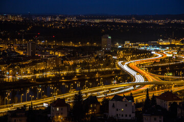 night view of the city / lights trails in Prague, Czech Republic