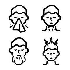 Flu and coronavirus icons set. Collection of linear simple web icons such as hygiene, disinfection, symptoms, treatment, virus, prevention and other. Editable vector stroke.