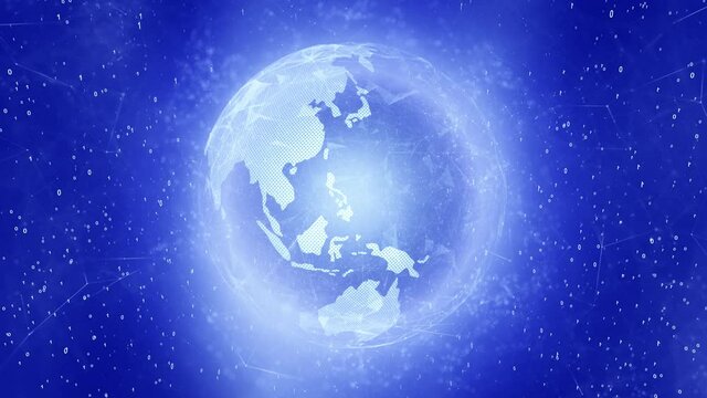Earth globe rotation on binary code copy space blue background