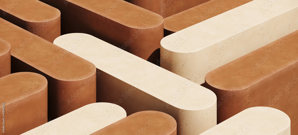 Aufkleber minimal abstract mockup background for product presentation. beige and brown terracotta podium. 3d r