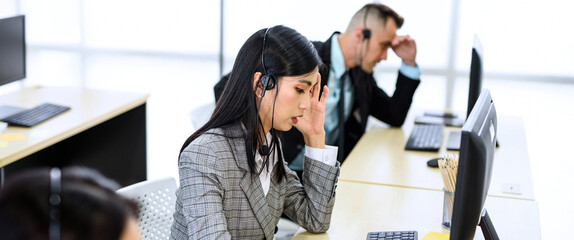 Stress and anxiety about work Of office workers Bright clear background Banner.