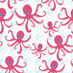 Vector Repeat Baby Octopus with Sand Dollars