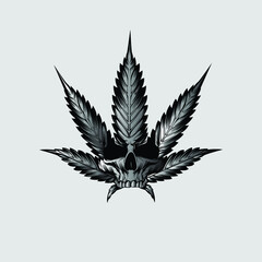 Skull hemp cannabis leaf vintage logo 