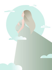 modern banner about pregnancy motherhood, happy girl hugging her belly, stylized woman graphic