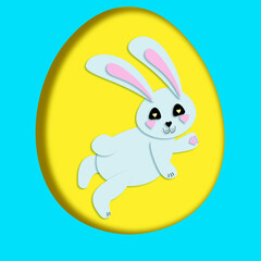 Easter concept. Easter rabbits eggs and web banner background