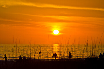 USA, Florida, Crescent Beach, Siesta Key, Sarasota, Seascape, Orange Sunset