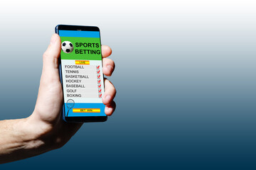 Businessman using smartphone against gambling app screen