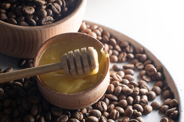 coffee beans and natural honey