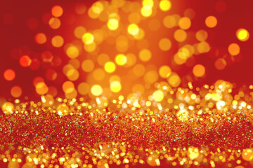 Shiny background. Beautiful glowing bokeh. Bright glowing background. Shiny glowing effect. Yellow sequins.