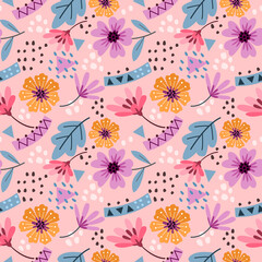 Abstract colorful flowers seamless pattern background, Seamless flower with pink monochrome for fabric, textile, and wallpaper.