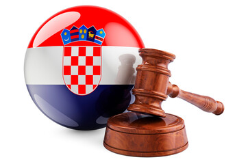 Croatian law and justice concept. Wooden gavel with flag of Croatia. 3D rendering