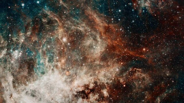 Loop Space Travel The Tarantula Nebula. Space Flight to star field Galaxy and Nebulae deep space exploration. 4K 3D seamless looping Flight to Tarantula Nebula. Elements furnished by NASA image.