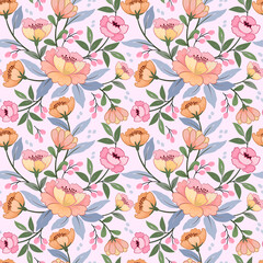 Abstract colorful flowers seamless pattern background, Seamless flower with pink monochrome for fabric, textile, and wallpaper.