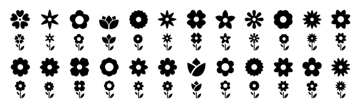 Naklejki Flowers icon set. Flowers isolated on transparent background. Flowers in modern simple. Cute round flower plant nature collection. Vector illustrator.