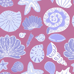 seamless pattern seashells and stars
