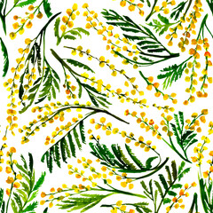 seamless mimosa pattern watercolor spring