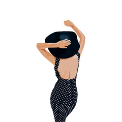 woman in polka dress with hat illustration vector image