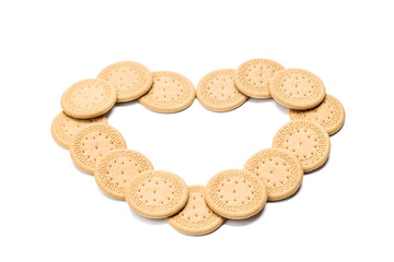 cookie isolated on white background. round biscuit cut out. sweet food concept. heart symbol